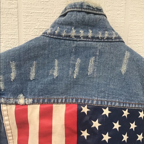 UNIF American flag denim jean distressed spikes jacket - Picture 16 of 16